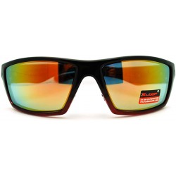 Wrap Mens Sunglasses Sporty Fashion Wrap Frame Reflective Lens - Black Red - CC11HHPFCPL $8.00