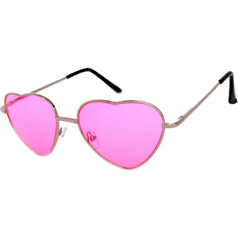 Sport Heart Retro Vintage Party Sunglasses Silver Frame Pink Lens Brand - C5185ULHK0N $8.59