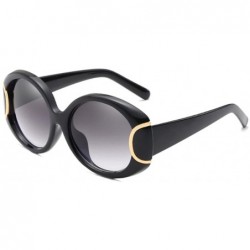 Oval New metal buckle women's European and American style sunglasses - Black - C018GA3HWHA $11.66