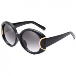 Oval New metal buckle women's European and American style sunglasses - Black - C018GA3HWHA $23.02