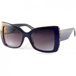 Butterfly Women's Stone Glitter Rim Rectangle Butterfly Sunglasses A296 - Blue Black - CK18Z56N3IQ $11.78