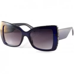 Butterfly Women's Stone Glitter Rim Rectangle Butterfly Sunglasses A296 - Blue Black - CK18Z56N3IQ $24.86