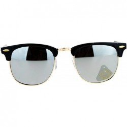 Wayfarer Silver Mirror Lens Half Horn Rim Classic Sunglasses - Shinny Black - CO12IS372XP $22.62