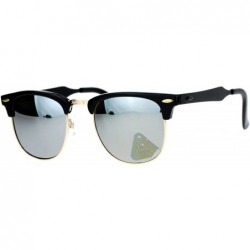 Wayfarer Silver Mirror Lens Half Horn Rim Classic Sunglasses - Shinny Black - CO12IS372XP $13.57