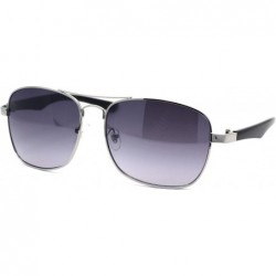 Rectangular Mens Rectangular Metal Rim Racer Pilots Sunglasses - Silver Smoke - CS195UDU6W3 $23.99