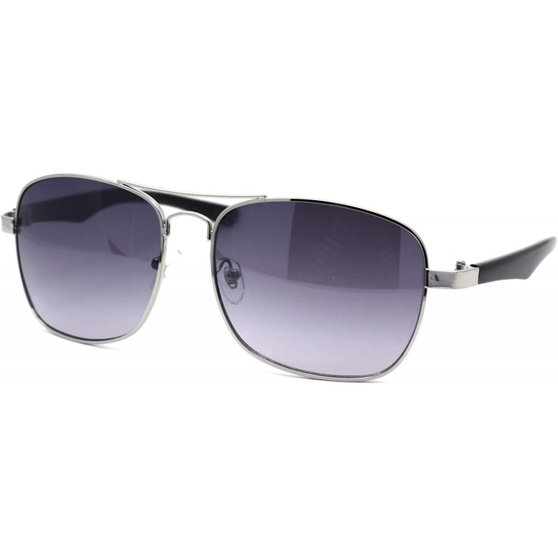 Rectangular Mens Rectangular Metal Rim Racer Pilots Sunglasses - Silver Smoke - CS195UDU6W3 $10.88