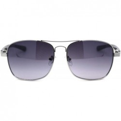 Rectangular Mens Rectangular Metal Rim Racer Pilots Sunglasses - Silver Smoke - CS195UDU6W3 $10.88