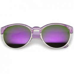 Oval Double Nose Bridge Metal Trim Mirror Lens Round Cat Eye Sunglasses 55mm - Purple-silver / Purple Mirror - CO12O7H7U4C $9.73