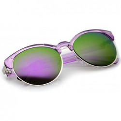 Oval Double Nose Bridge Metal Trim Mirror Lens Round Cat Eye Sunglasses 55mm - Purple-silver / Purple Mirror - CO12O7H7U4C $9.73