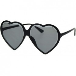 Oversized Beveled Diamond Cut Edge Heart Shape Plastic Valentines Sunglasses - All Black - CM18T0IKHMO $23.62