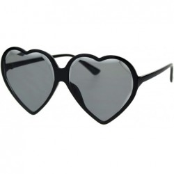 Oversized Beveled Diamond Cut Edge Heart Shape Plastic Valentines Sunglasses - All Black - CM18T0IKHMO $15.12