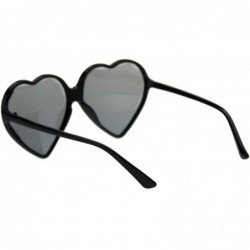Oversized Beveled Diamond Cut Edge Heart Shape Plastic Valentines Sunglasses - All Black - CM18T0IKHMO $15.12