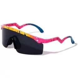 Shield Daytona Semi Rimless Wrap Around Shield Sunglasses - Yellow Pink Blue Frame - CC18L83XOOH $25.32