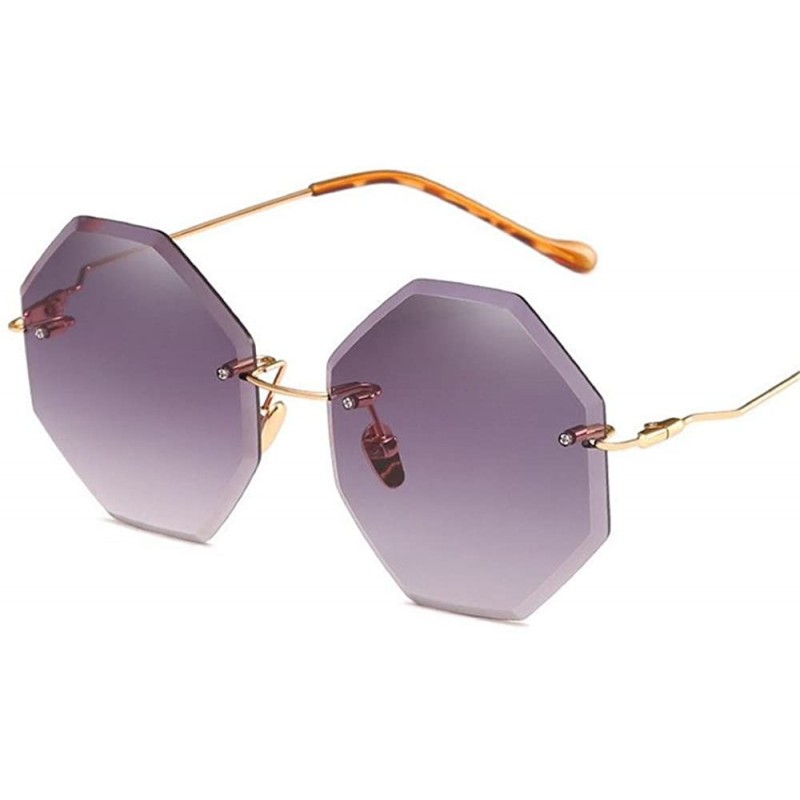 Rimless Retro Men Women Sunglasses Irregular Diamond Cutting Lens Vintage Glasses Eyewear - Purple - CW18DH3SI23 $27.02