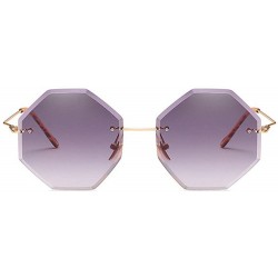 Rimless Retro Men Women Sunglasses Irregular Diamond Cutting Lens Vintage Glasses Eyewear - Purple - CW18DH3SI23 $27.02