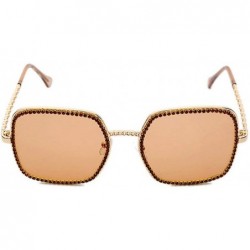 Square Square Large Frame Chain Diamond Sunglasses Pink Brown Unique Fashion New Rhinestone Glasses - Brown - CC18AHHQ8A9 $11.95