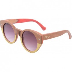 Round Retro Round Frame Sunglasses Polychrome Skate Polarized Wooden Glasses with Case-5004 - CM127R8WDBN $36.44