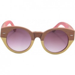 Round Retro Round Frame Sunglasses Polychrome Skate Polarized Wooden Glasses with Case-5004 - CM127R8WDBN $36.44