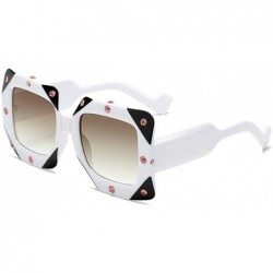 Goggle Square Diamond Sunglasses-Owersized Thick Frame Eyewear-Vintage Shade Glasses - D - C3190EECRSL $68.76