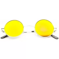 Round Lennon Style Round Circle Metal Sunglasses with Color Mirror Lens (Silver Sun) - C911EWACD9L $11.77