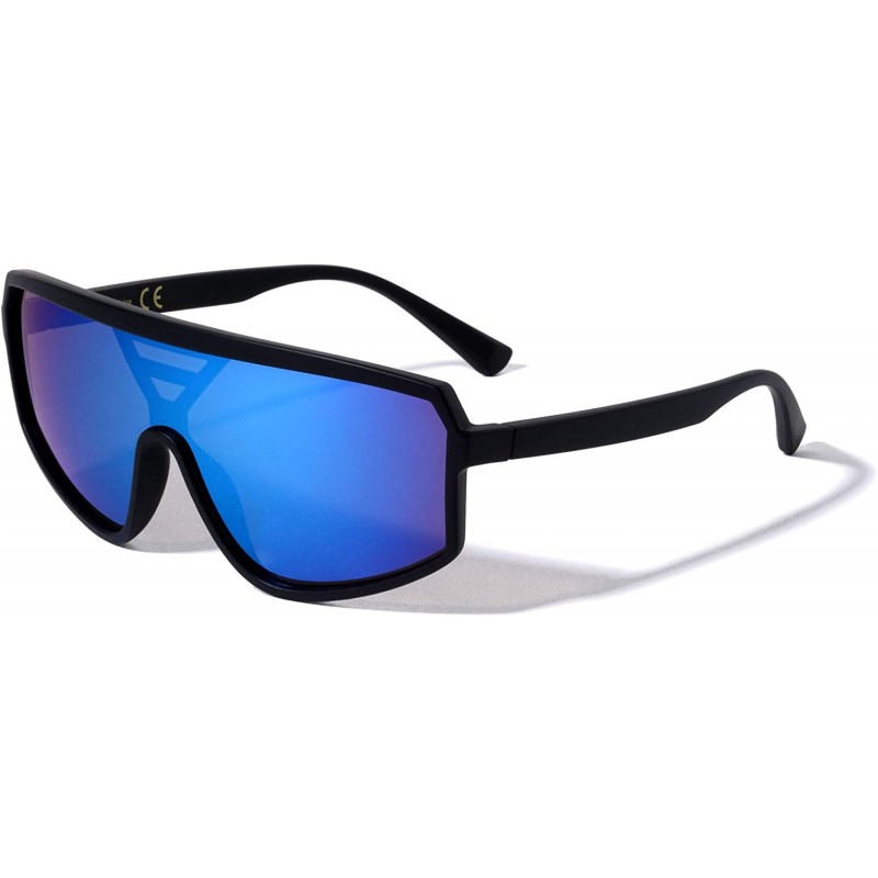 Shield Bruges Geometric Flat Top Shield Fashion Women Sunglasses - Metallic Blue - CZ196IOK0YR $10.79