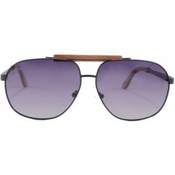 Aviator Men's Metal Polarized Sunglasses Classic UV400 Wooden Sun Glasses - 1567 - Matt Black/Zebra Wood-gradient Grey - CM18...