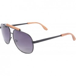 Aviator Men's Metal Polarized Sunglasses Classic UV400 Wooden Sun Glasses - 1567 - Matt Black/Zebra Wood-gradient Grey - CM18...
