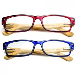 Oversized Real Bamboo Arms Rectangle Simple Design Modern Clear Lens Glasses with Spring Hinge - CF182KL732N $18.90