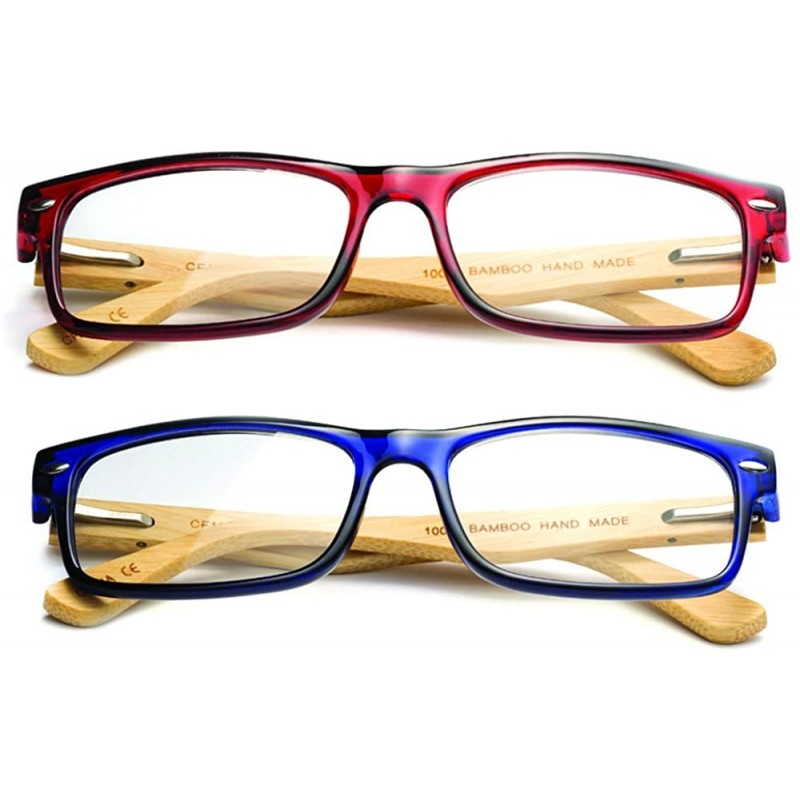 Oversized Real Bamboo Arms Rectangle Simple Design Modern Clear Lens Glasses with Spring Hinge - CF182KL732N $18.90