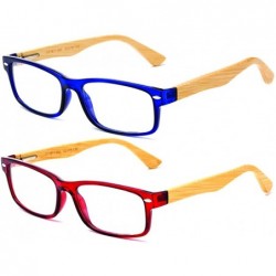 Oversized Real Bamboo Arms Rectangle Simple Design Modern Clear Lens Glasses with Spring Hinge - CF182KL732N $18.90