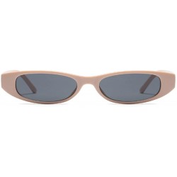 Goggle Vintage Small Sunglasses Fashion Narrow Oval Frame eyewea for neutral - Khaki - CN18DTSCKXT $19.27