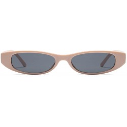 Goggle Vintage Small Sunglasses Fashion Narrow Oval Frame eyewea for neutral - Khaki - CN18DTSCKXT $10.68