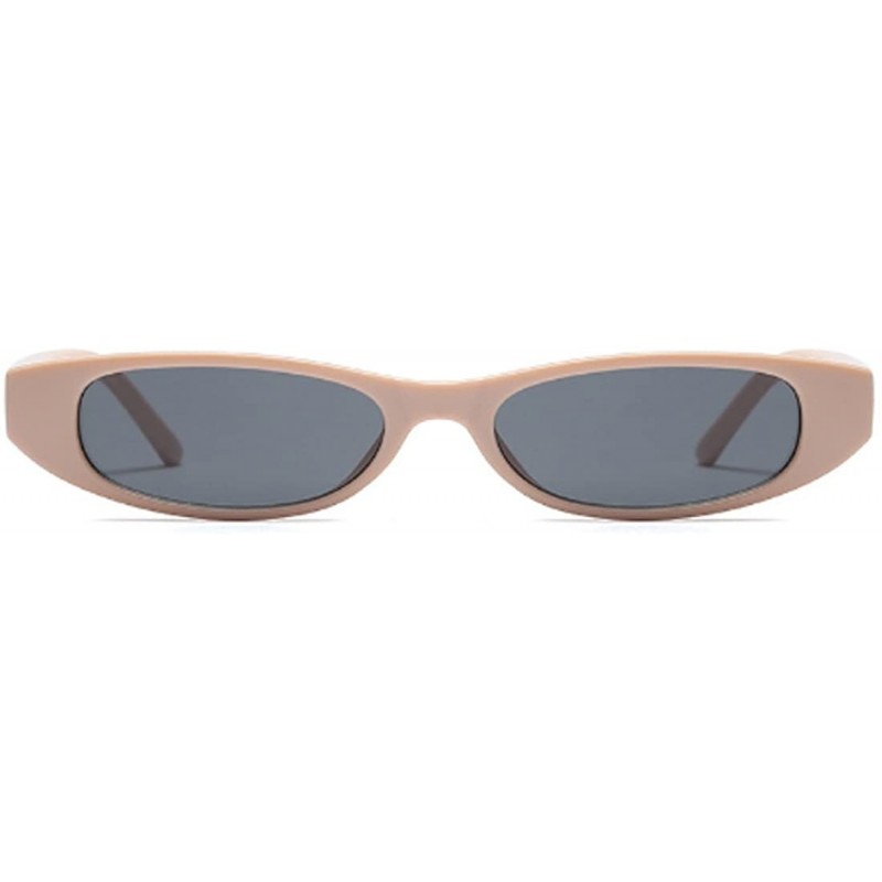 Goggle Vintage Small Sunglasses Fashion Narrow Oval Frame eyewea for neutral - Khaki - CN18DTSCKXT $10.68