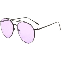 Round Color Flat Lens Double Top Bar Modern Round Aviator Sunglasses - Purple - CY190ISU6HY $27.82