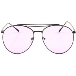 Round Color Flat Lens Double Top Bar Modern Round Aviator Sunglasses - Purple - CY190ISU6HY $18.07