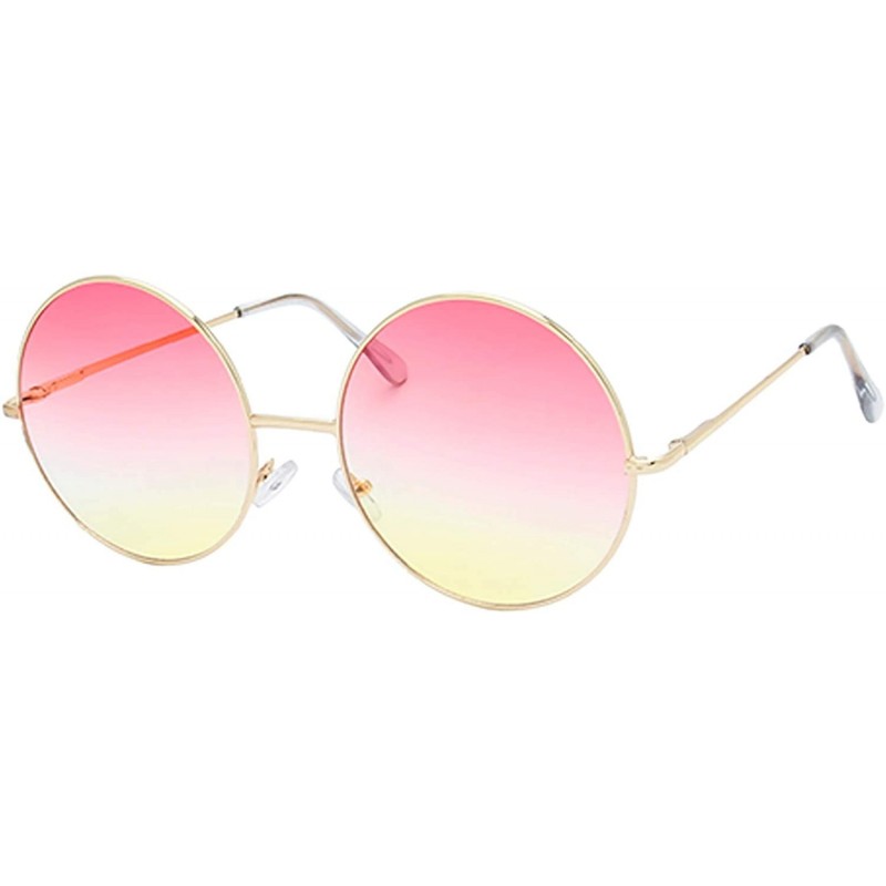 Round Urban Fashion Thin Frame Candy Lens Round Sunglasses - Pink Yellow - C518YXZLYDY $12.01