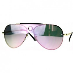 Shield Luxury Shield Flat Top Pilots Rimless Retro Metal Rim Sunglasses - Pink Mirror - CD188IO2850 $27.87