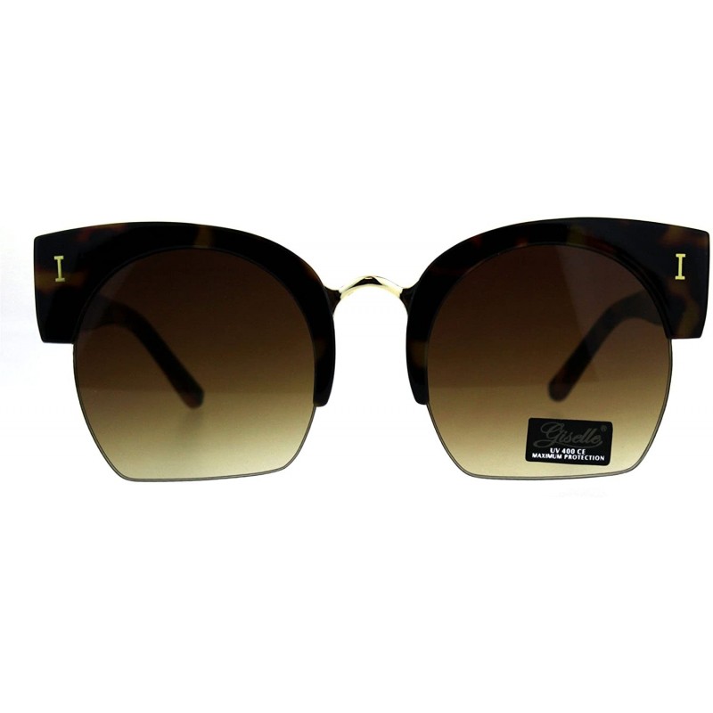 Oversized Giselle Womens Sunglasses Half Rim Bold Top Cropped Bottom Lens UV 400 - Brown Tortoise - CQ18D4KDNAM $10.66