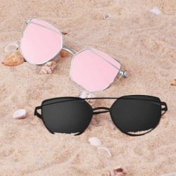 Cat Eye Sunglasses for Women Cat Eye Mirrored Flat Lenses Metal Frame Fashion Sunglasses UV 400 - Grey - C6184ZUET5W $10.81