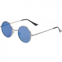 Round Retro Vintage Lennon Style Round Sunglasses Mirrored lenses Metal Frame 50mm - Gold/Blue - CO12FPZNJPJ $10.83