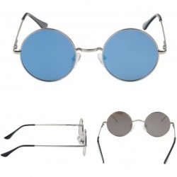 Round Retro Vintage Lennon Style Round Sunglasses Mirrored lenses Metal Frame 50mm - Gold/Blue - CO12FPZNJPJ $10.83