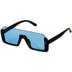 Shield Retro Shield Rectangular Lens Upside Down Half Rim Sunglasses for Women and Men - Black/Blue and Black/Red - CM18OXN5X...
