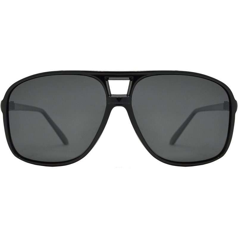 Rectangular Polarized Retro Square Aviator Oversized Large Sunglasses for Men - Classic Driving UV Protection - Black - CU18H...