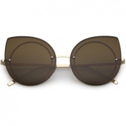 Cat Eye Oversize Rimless Slim Arms Neutral Color Flat Lens Cat Eye Sunglasses 64mm - Gold / Brown - C91836AOQ0Y $22.39