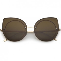 Cat Eye Oversize Rimless Slim Arms Neutral Color Flat Lens Cat Eye Sunglasses 64mm - Gold / Brown - C91836AOQ0Y $12.06