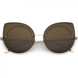 Cat Eye Oversize Rimless Slim Arms Neutral Color Flat Lens Cat Eye Sunglasses 64mm - Gold / Brown - C91836AOQ0Y $20.96