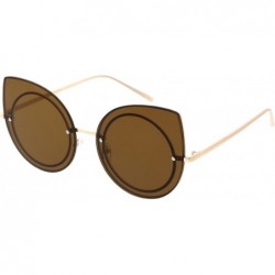 Cat Eye Oversize Rimless Slim Arms Neutral Color Flat Lens Cat Eye Sunglasses 64mm - Gold / Brown - C91836AOQ0Y $12.06