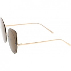 Cat Eye Oversize Rimless Slim Arms Neutral Color Flat Lens Cat Eye Sunglasses 64mm - Gold / Brown - C91836AOQ0Y $12.06