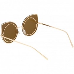 Cat Eye Oversize Rimless Slim Arms Neutral Color Flat Lens Cat Eye Sunglasses 64mm - Gold / Brown - C91836AOQ0Y $12.06