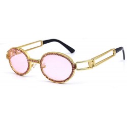 Oval Fashion Oval Metal Frame Luxury Diamond Brand Designer UV400 punk style Sunglasses - Pink - CT18S33WXNM $16.63